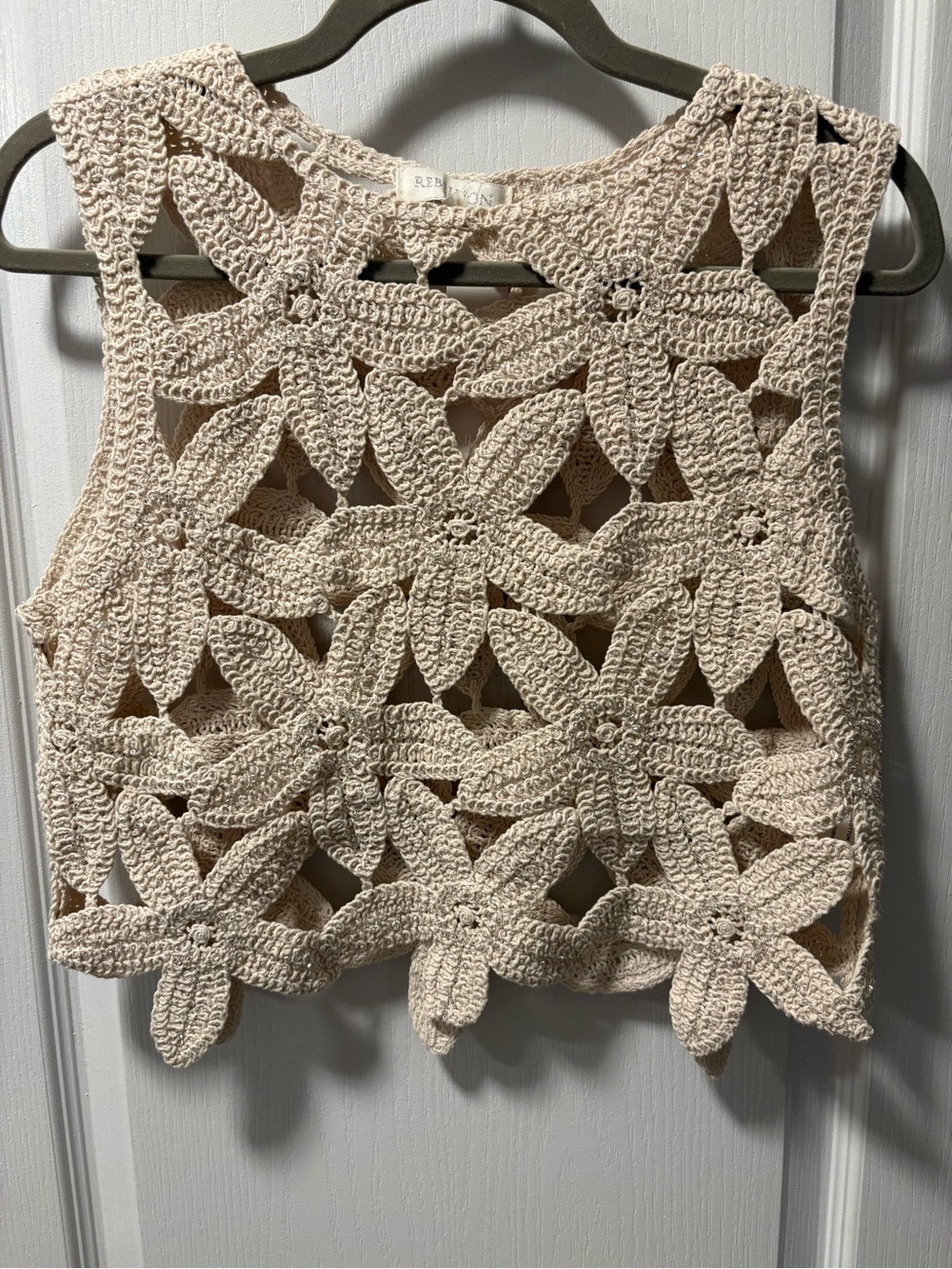 Rebellion Crochet Floral Crop Top - Cream